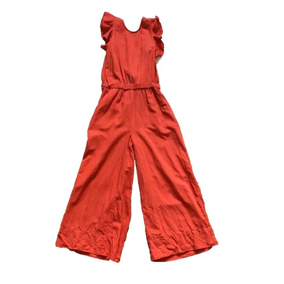 Ulla Johnson Viola Jumpsuit Womens 4 Chili Orange Linen Wide Leg Ruffled Ankle - Picture 5 of 15